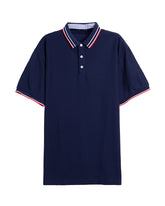 Men's Striped Trim Short Sleeve Polo Shirt in Navy Blue
