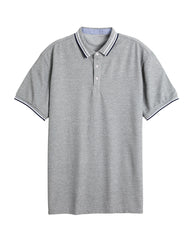 Men's Striped Trim Short Sleeve Polo Shirt in Heather Gray