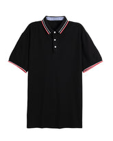 Men's Striped Trim Short Sleeve Polo Shirt in Black