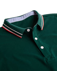 Men's Striped Trim Short Sleeve Polo Shirt in Forest Green