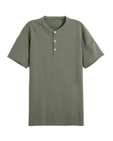 Men's Short Sleeve Henley T-Shirt in Olive Green