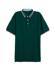 Men's Striped Trim Short Sleeve Polo Shirt in Forest Green