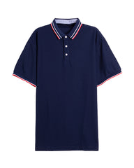 Men's Striped Trim Short Sleeve Polo Shirt in Navy Blue