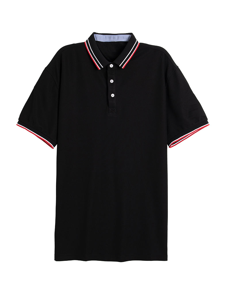 Men's Striped Trim Short Sleeve Polo Shirt in Black