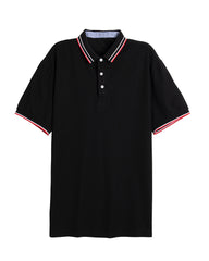 Men's Striped Trim Short Sleeve Polo Shirt in Black