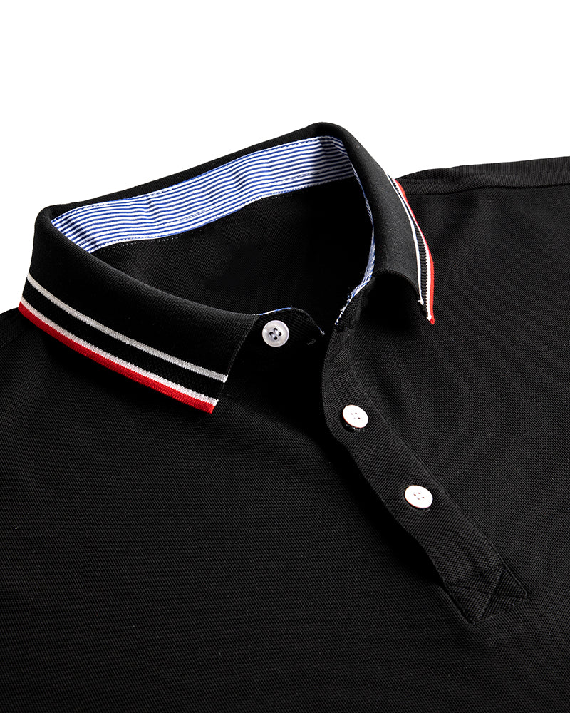 Men's Striped Trim Short Sleeve Polo Shirt in Black