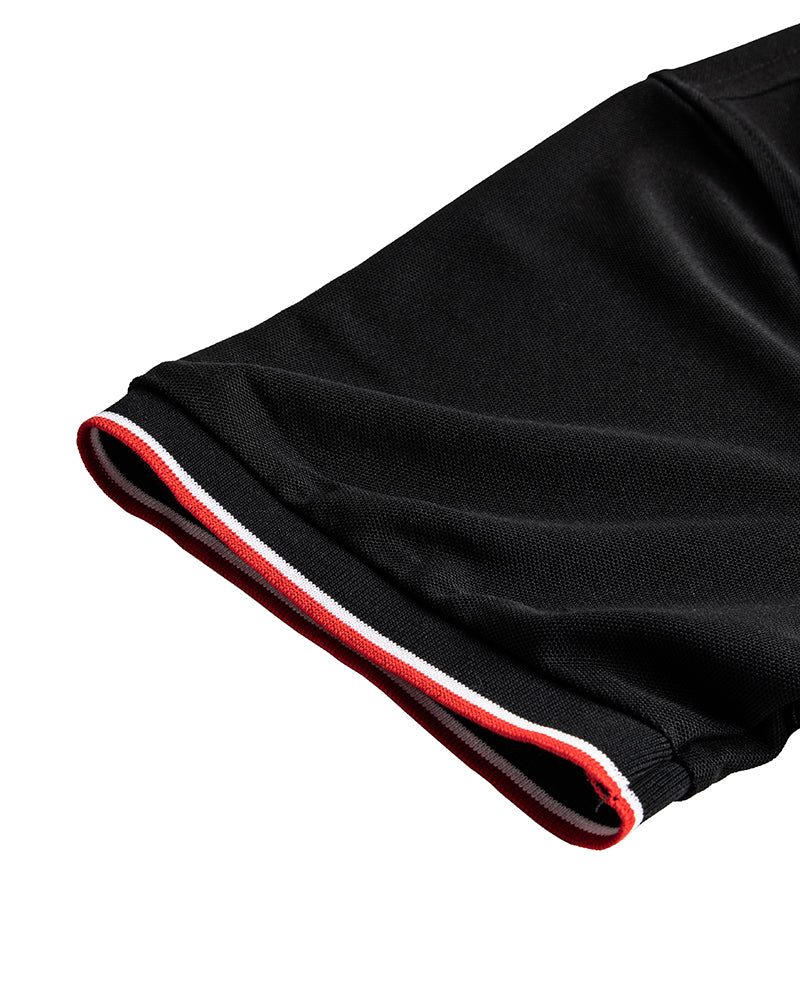 Men's Striped Trim Short Sleeve Polo Shirt in Black