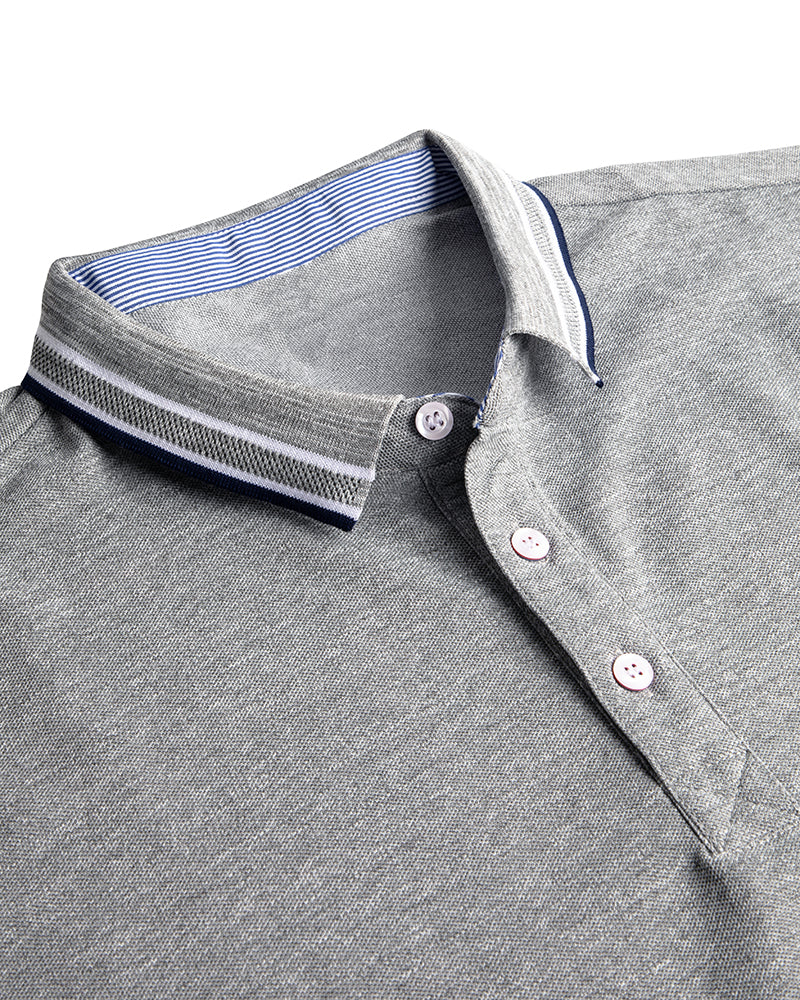 Men's Striped Trim Short Sleeve Polo Shirt in Heather Gray