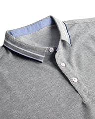 Men's Striped Trim Short Sleeve Polo Shirt in Heather Gray