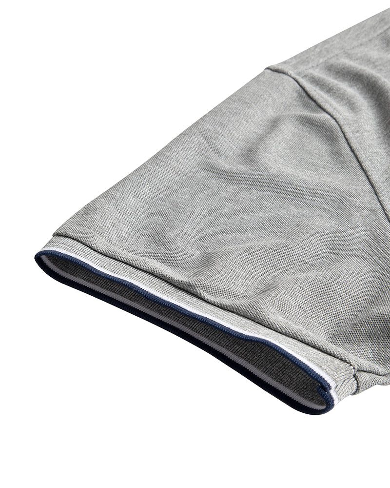 Men's Striped Trim Short Sleeve Polo Shirt in Heather Gray