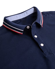 Men's Striped Trim Short Sleeve Polo Shirt in Navy Blue