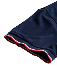 Men's Striped Trim Short Sleeve Polo Shirt in Navy Blue