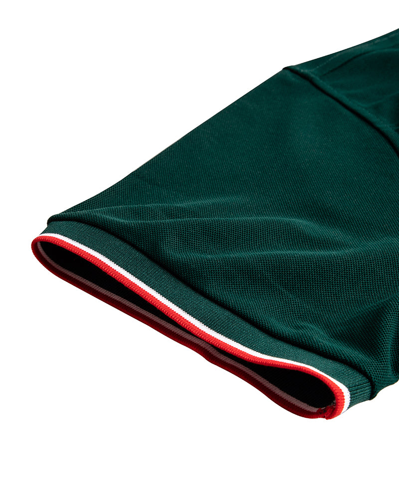 Men's Striped Trim Short Sleeve Polo Shirt in Forest Green