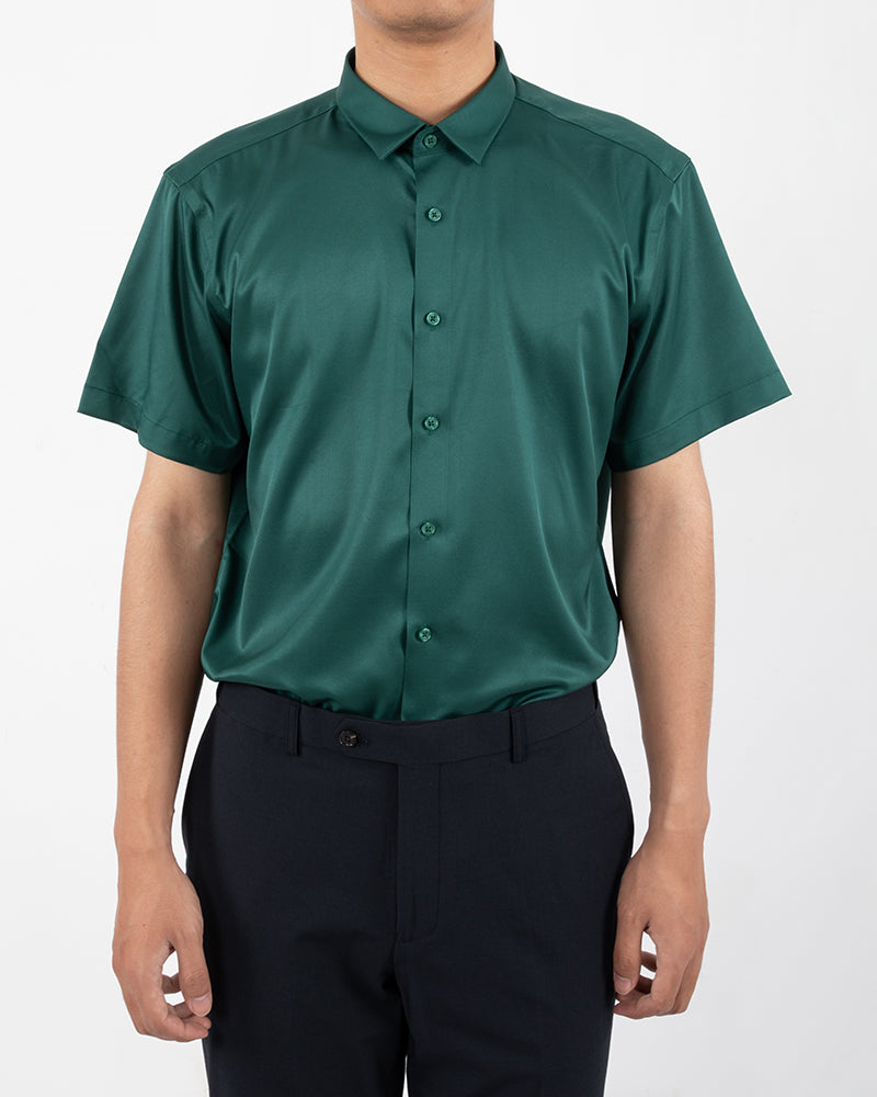 Men's Short Sleeve Button-Up Shirt in Emerald Green
