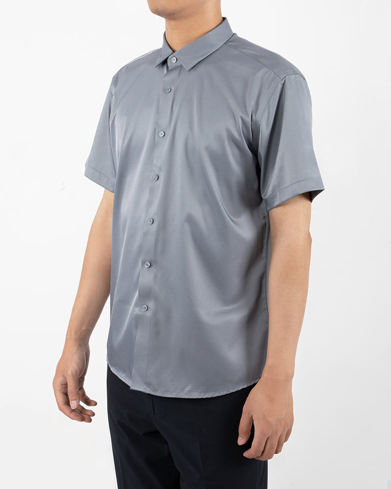 Men's Short Sleeve Button-Up Shirt in Slate Gray