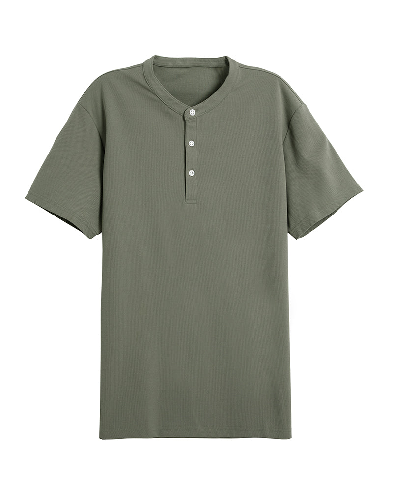 Men's Short Sleeve Henley T-Shirt in Olive Green