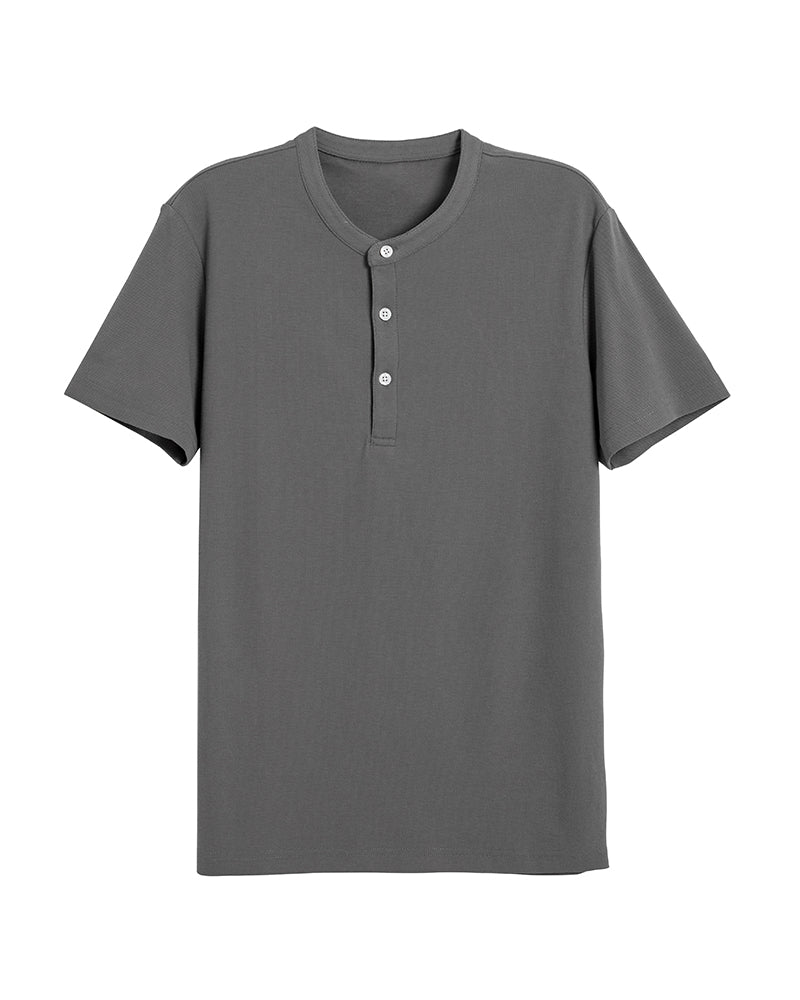 Men's Short Sleeve Henley T-Shirt in Charcoal Gray