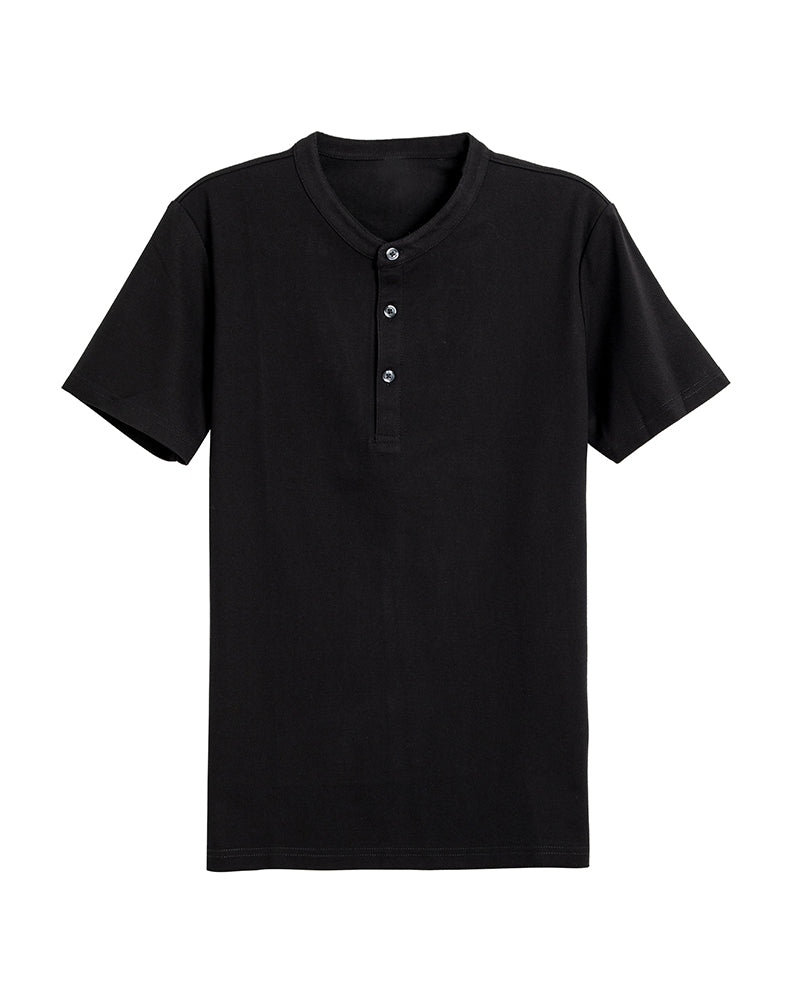 Men's Short Sleeve Henley T-Shirt in Black