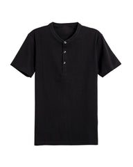 Men's Short Sleeve Henley T-Shirt in Black