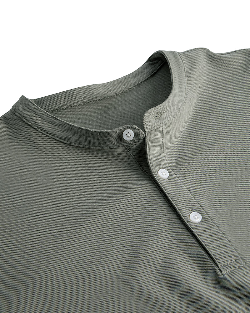 Men's Short Sleeve Henley T-Shirt in Olive Green
