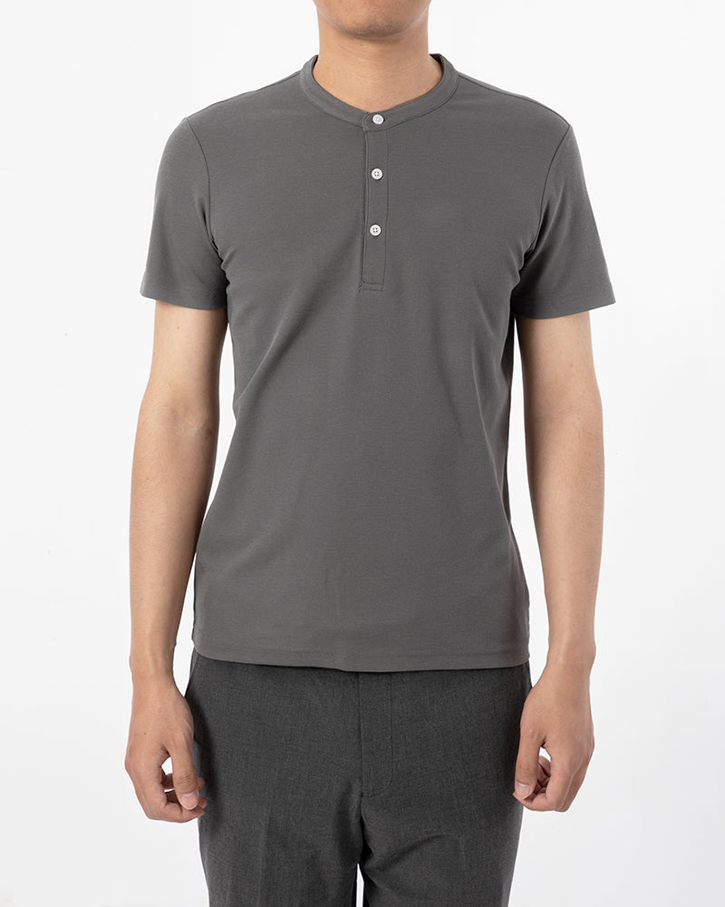 Men's Short Sleeve Henley T-Shirt in Charcoal Gray