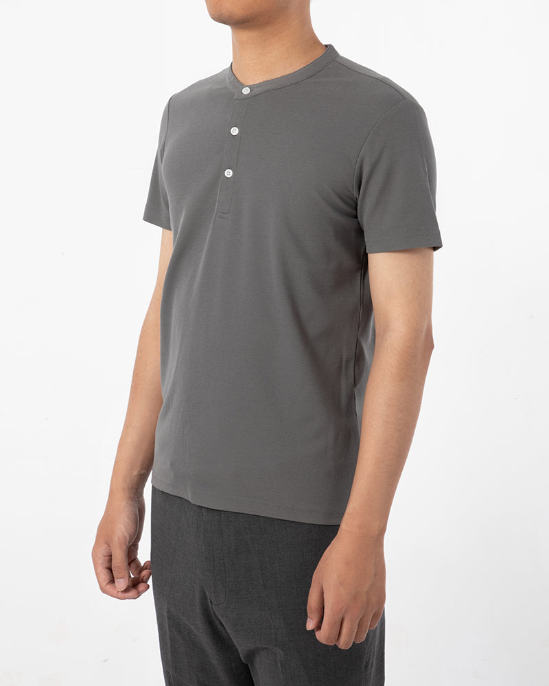 Men's Short Sleeve Henley T-Shirt in Charcoal Gray
