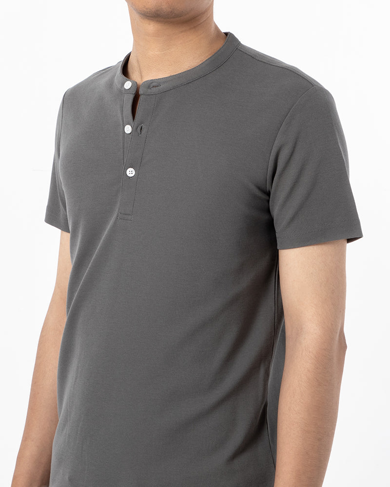 Men's Short Sleeve Henley T-Shirt in Charcoal Gray