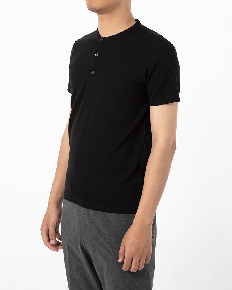 Men's Short Sleeve Henley T-Shirt in Black