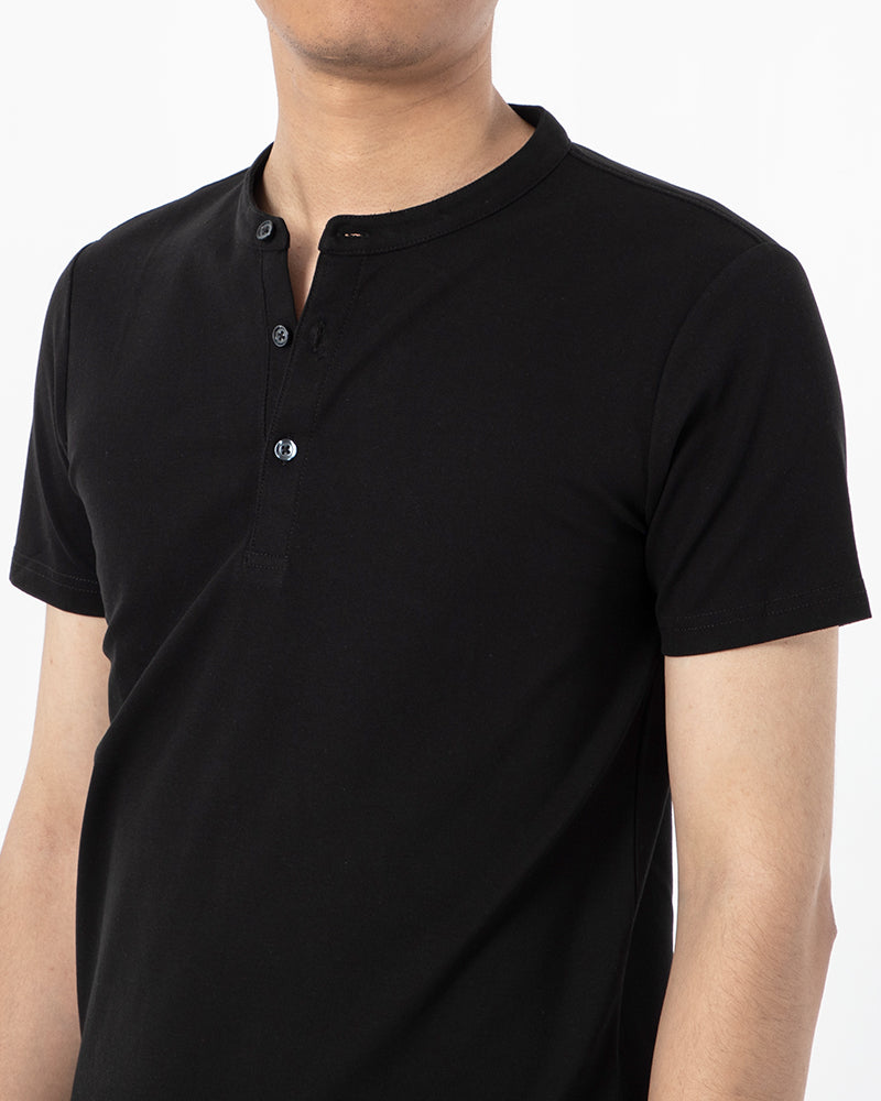 Men's Short Sleeve Henley T-Shirt in Black