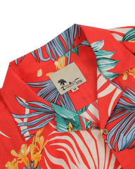 Men's Tropical Floral Short Sleeve Button-Up Shirt in Red
