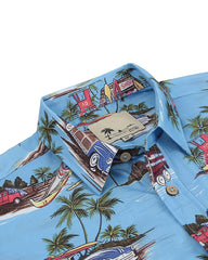 Men's Island Print Short Sleeve Button-Up Shirt in Sky Blue