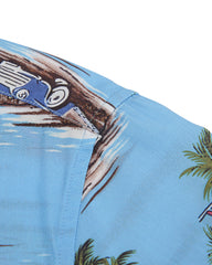 Men's Island Print Short Sleeve Button-Up Shirt in Sky Blue