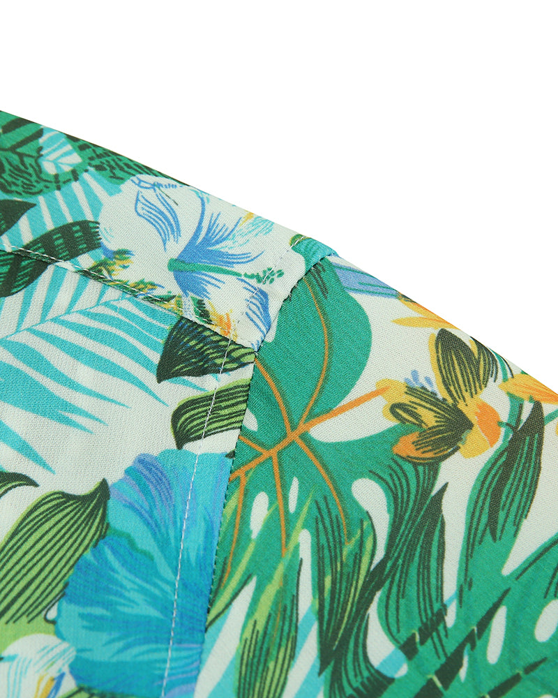Men's Tropical Floral Short Sleeve Button-Up Shirt in Ivory