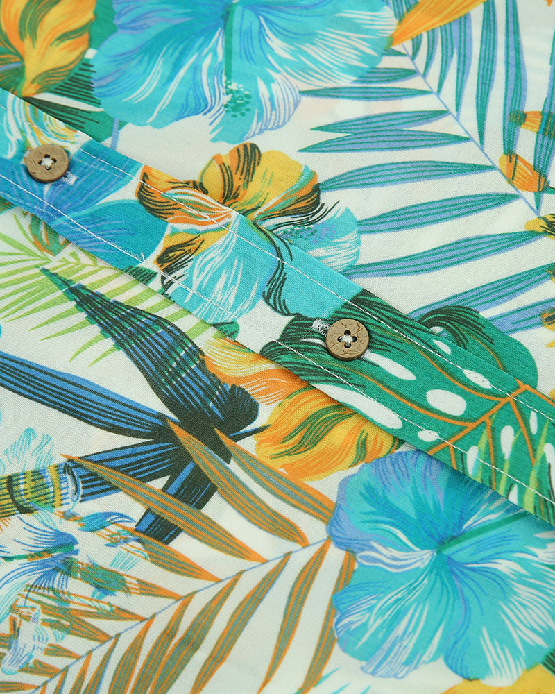 Men's Tropical Floral Short Sleeve Button-Up Shirt in Ivory