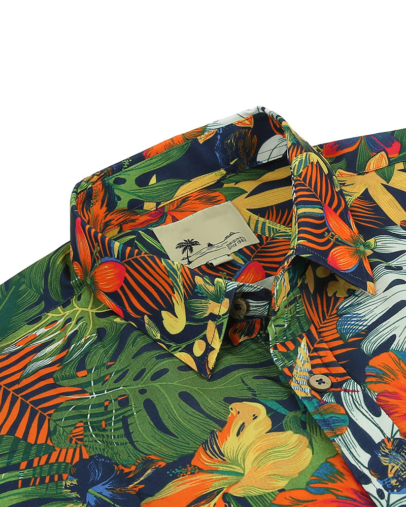 Men's Dark Tropical Floral Short Sleeve Button-Up Shirt