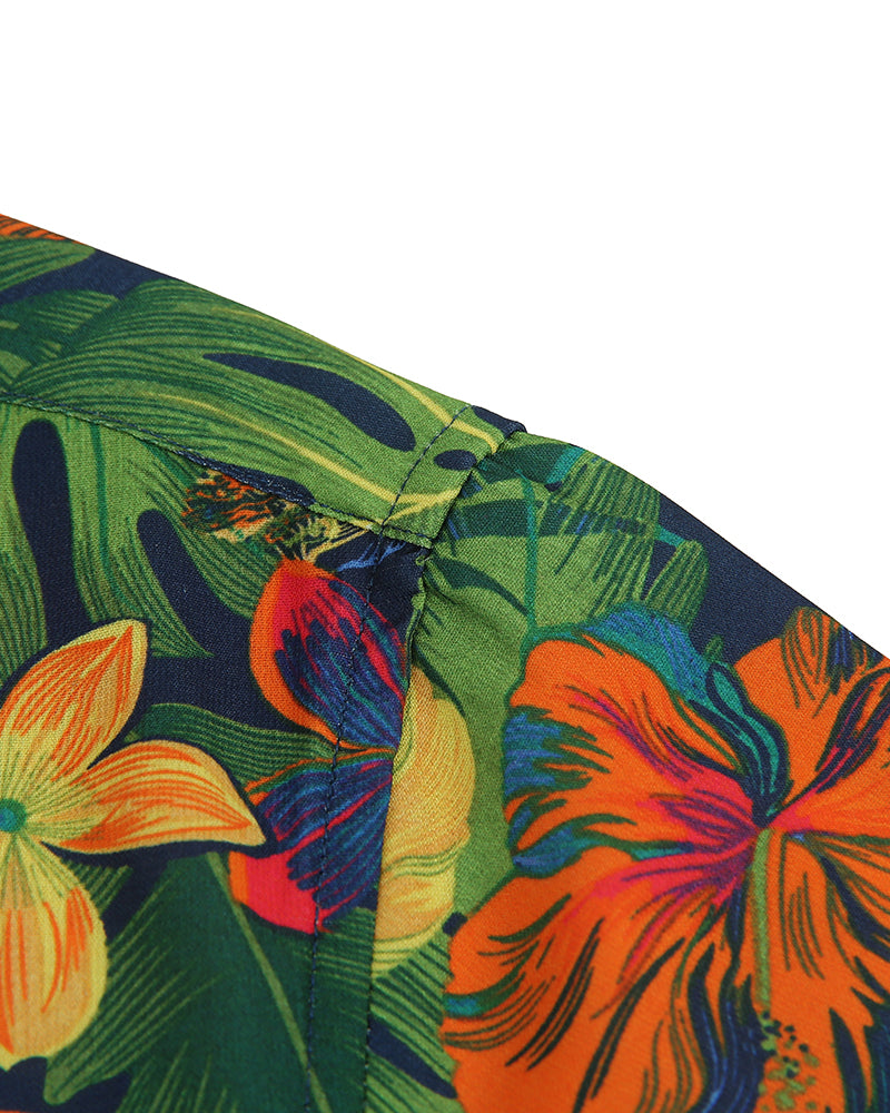 Men's Dark Tropical Floral Short Sleeve Button-Up Shirt